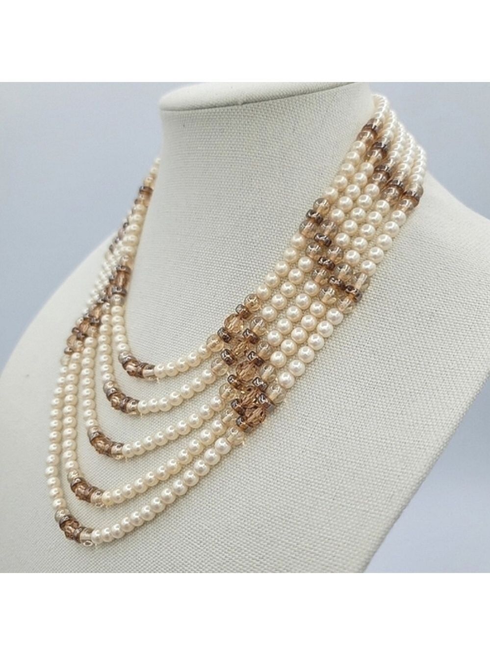 Vintage Necklace Faux Pearl Crystal Necklace #749
